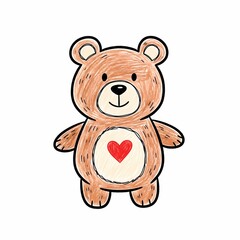 Cute Cartoon Teddy Bear with Red Heart on Chest