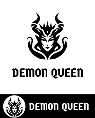 Abstract vector illustration of a demon queen with a crown and horns in flat and minimalist style 