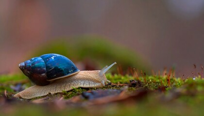 Fototapeta premium Colorful snail on mossy ground