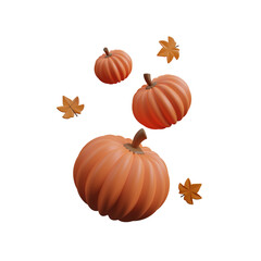 Thanksgiving icon isolated on transparent background. Autumn elements with roast turkey, cartoon pumpkin food, pie, apple and leaves for pray. Happy Thanksgiving day. Harvest festival. 3d rendering