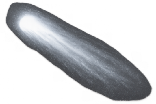 Luminous comet racing across starry void, trailing shimmering cosmic dust against transparent backdrop