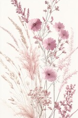 Obraz premium Delicate Botanical Garden Illustration Featuring Various Elegant Plants in Pastel Toned Artwork