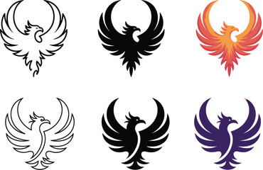 Elegant phoenix logo design in multiple styles for branding