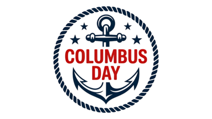 Columbus Day celebration badge with anchor and rope design isolated on white