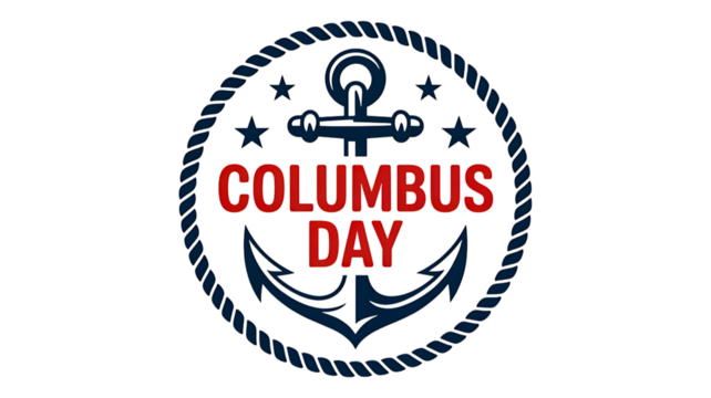 Columbus Day celebration badge with anchor and rope design isolated on white