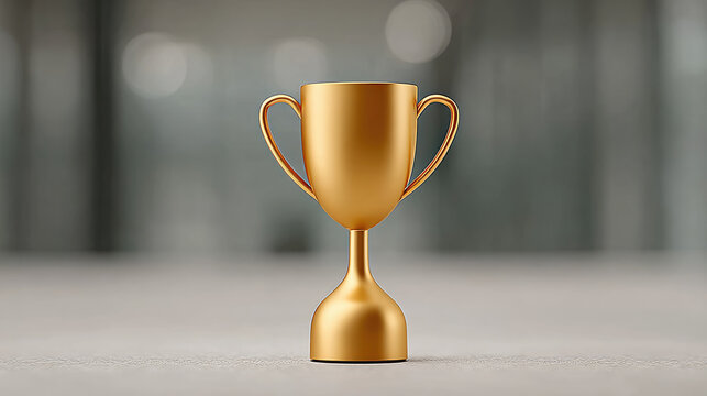 Celebrating achievement golden trophy display modern office still life bright environment close-up viewpoint symbol of success