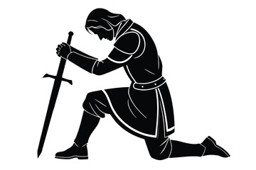 Knight kneeling with sword silhouette