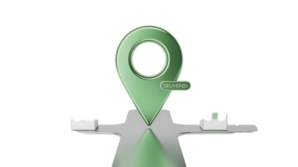 3D green location pin icon with delivery concept on white background