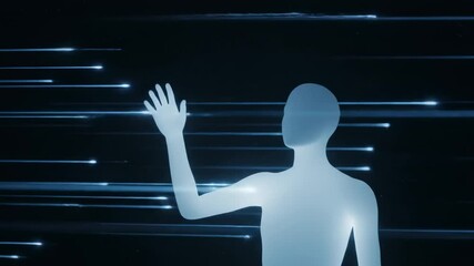 Abstract Human Figure Interacting with Light Trails - Powered by Adobe