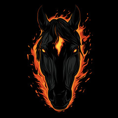 Fiery Horse Illustration on Black Background