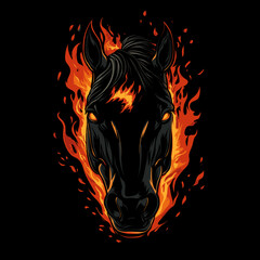 Fiery Horse Illustration on Black Background