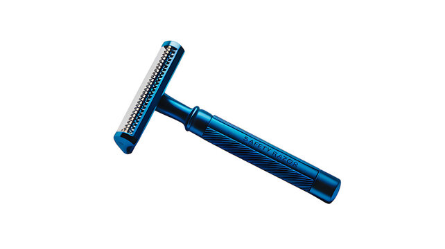 Blue metal razor isolated on white background for shaving and grooming - Powered by Adobe