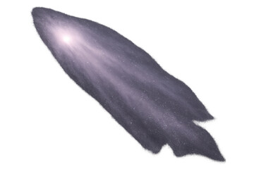 Bright comet flying through space leaving a trail of dust and gas, with transparent background