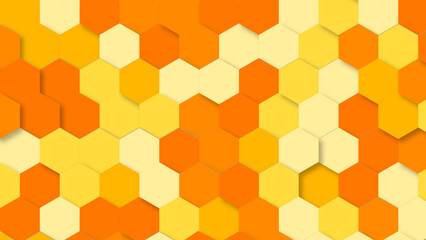Seamless 3D hexagon honeycomb background in orange-yellow tones. Abstract tech-style geometric pattern for modern design, book covers, templates, and construction visuals.