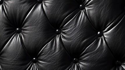 Close-up of tufted black leather upholstery texture.