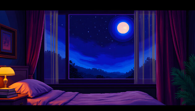 Pixel art rooms and retro city scenes with cozy lighting, nostalgic tech and vintage fall vibes