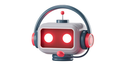 Cute retro robot head with headphones and glowing eyes

