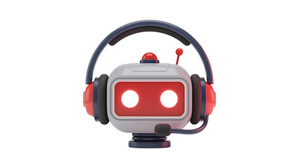 Friendly robot head with microphone and glowing eyes
