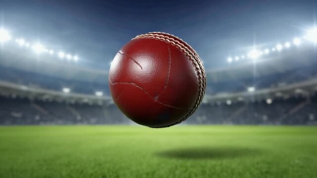 cricket ball close up with india stadium background video