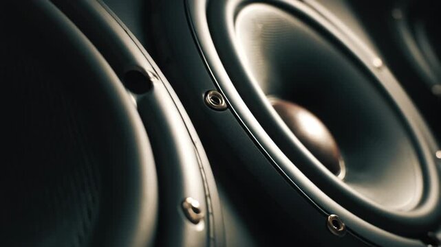 Close-Up Slow Motion Speaker Cones Thumping with Deep Bass Vibrations