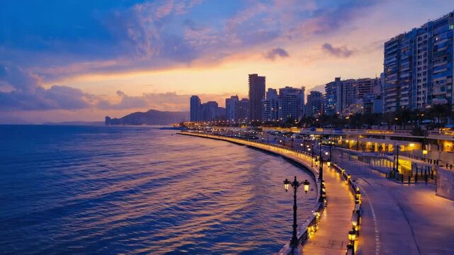  marine drive mumbai coastline sunset panoramic promenade street lights video