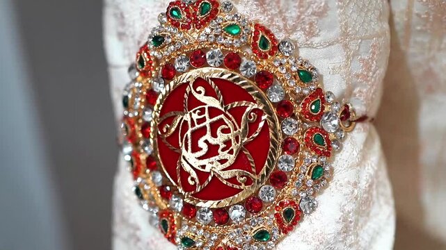Groom's Sherwani Sleeve with Ya Ali Decorative Brooch &ndash; Islamic Wedding Detail