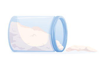 Vector isolated illustration of a glass jar with spilled sugar on white background. Minimal clean food element for packaging, kitchen design, or healthy eating visuals.