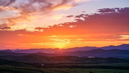 Obraz premium Colorful sunset over hills (1)