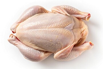 Whole raw chicken isolated on white background