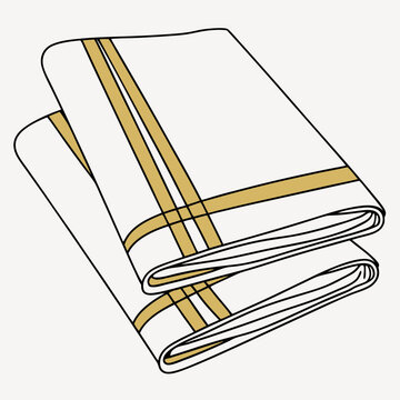 Two folded white dhoti lungis with golden stripes traditional indian clothing clean and simple illustration