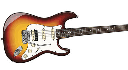 Electric Guitar Sunburst Finish Isolated Ready for Music Creation and Rock Performance, Professional Model
