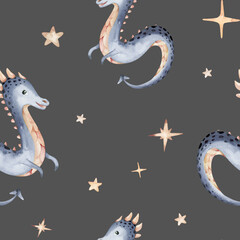 Cartoon 2024 New Year's card Dragon seamless pattern, happy new year and christmas childish background