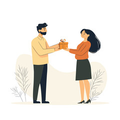 Couple Exchanging Gifts in a Warm Atmosphere