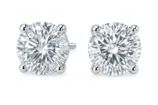 Sparkling diamond earrings gleaming with exceptional clarity, resting against transparent surface, highlighting luxurious jewelry craftsmanship