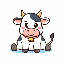 Adorable Sitting Calf Illustration with Bell: A Charming Cartoon Animal Character