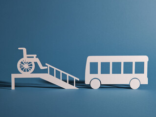 Wheelchair entering bus using ramp: accessibility for disabled people