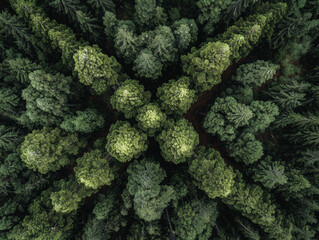 Lush green forest canopy creating a cross shape from above