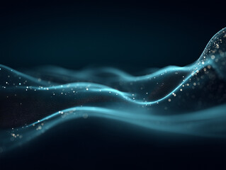 Abstract blue particles wave flowing on dark background