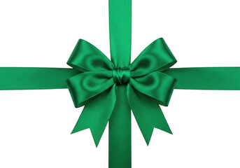 Green ribbon bow decoration element isolated on transparent background