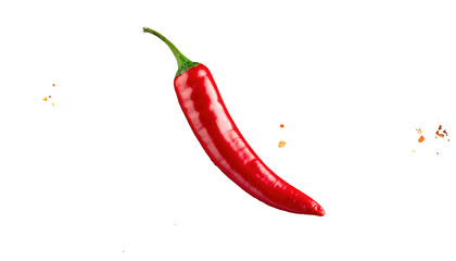 Chili powder and chili flakes burst out from red chili pepper on black  ().png
