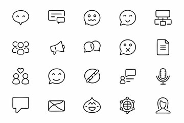 Fototapeta premium A modern icon pack emphasizing real-time communication, interaction, and support collaboration — ideal for online support teams, chat platforms, and customer engagement