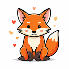 Charming Cartoon Fox Surrounded by Hearts: A Delightful Illustration for Children and Adults