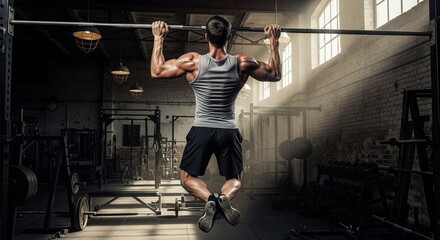 Fitness Lifestyle: Strong Man Doing Calisthenics in a Grungy Gym