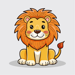 Obraz premium Adorable Cartoon Lion Sitting with a Playful Expression and Detailed Mane
