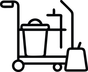 Cleaning cart with mop and bucket icon isolated on transparent background