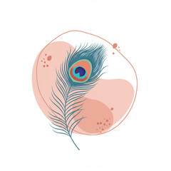 Obraz premium Colorful peacock feather illustration with vibrant hues and intricate details, set against a soft abstract background, showcasing elegance and natural beauty in design