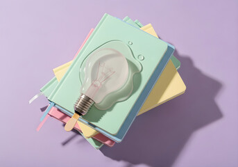Light bulb popsicle on pastel colored notebooks