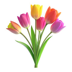 Fototapeta premium bright mixed tulip bouquet top view on transparent background
