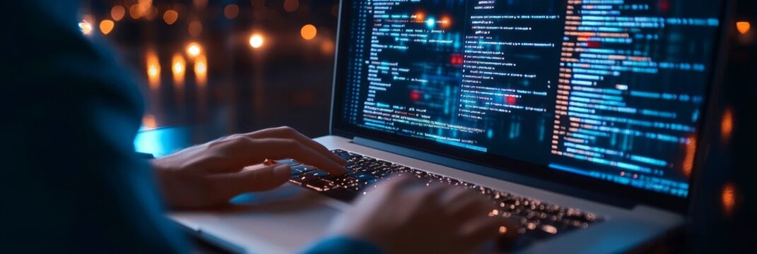 Focused Software Developer Working on Complex Computer Code Debugging and Analyzing Program Systems