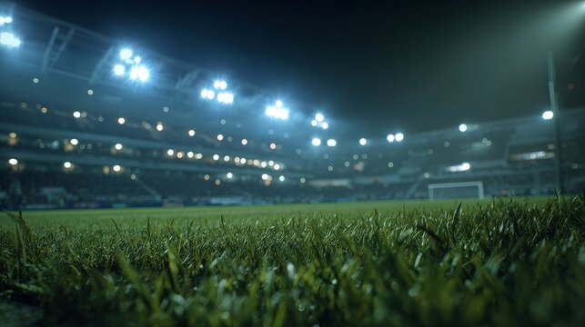Night soccer stadium under floodlights, soccer stadium at night with bright lights, soccer stadium at night for sports photography - Powered by Adobe